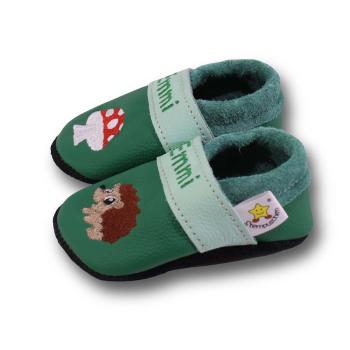 Krabbelschuhe Igel und Pilz